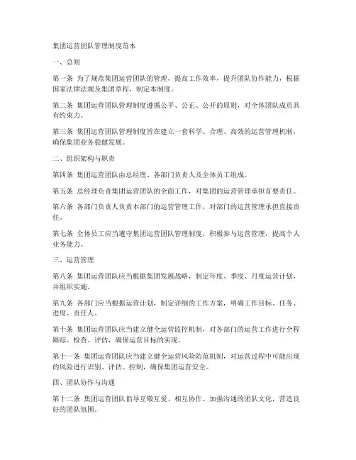 集团运营团队管理制度范本