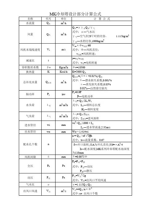 冷却塔计算公式