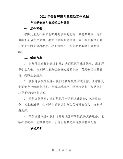 2024年关爱智障儿童活动工作总结