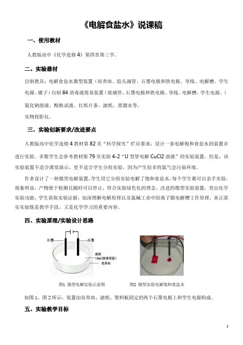 《电解食盐水》说课稿(省级化学实验说课大赛获奖案例)