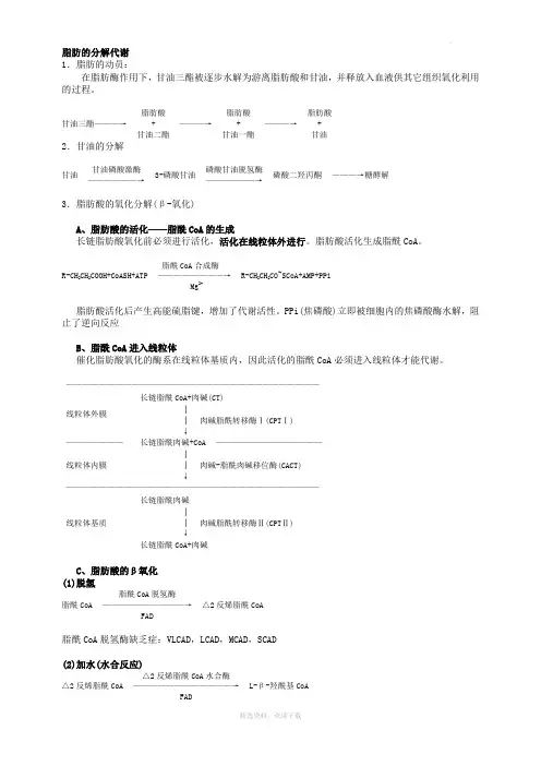 脂肪的分解代谢及脂肪酸氧化障碍