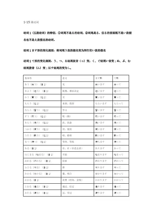 标准日本语1-15课动词总结