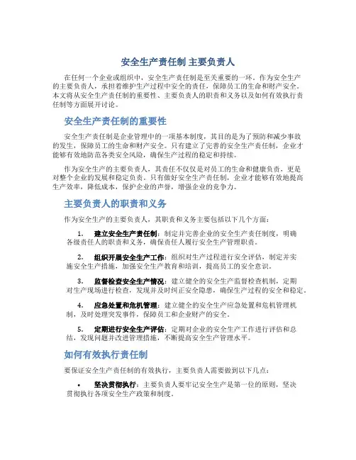 安全生产责任制 主要负责人