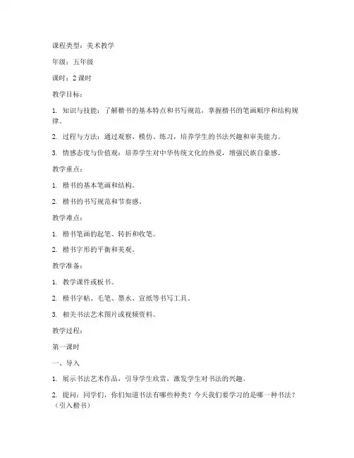 书法楷体美术试讲教案模板