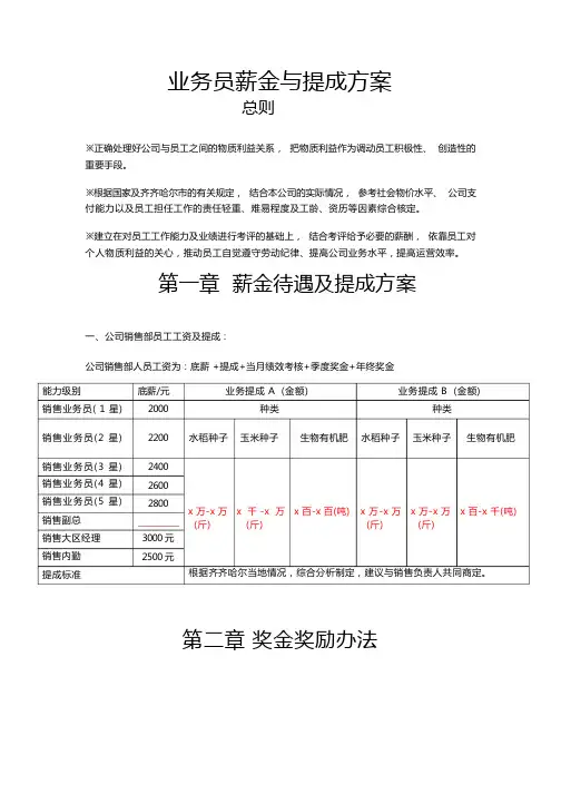业务员待遇与提成方案