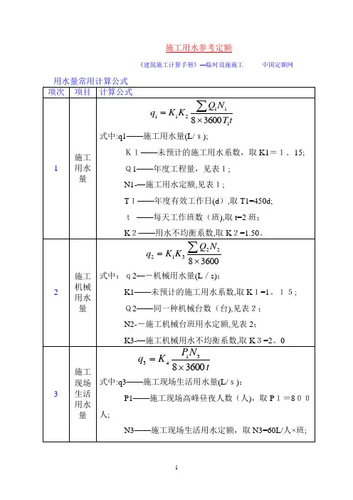 施工用水参考定额(资料)