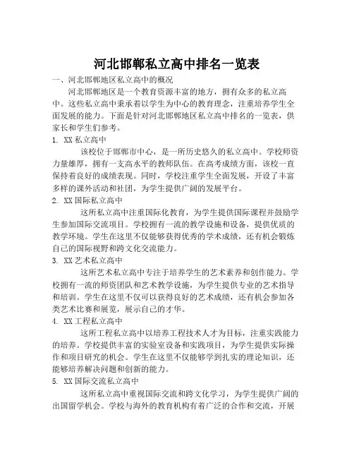 河北邯郸私立高中排名一览表
