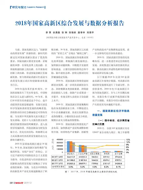 2018年国家高新区综合发展与数据分析报告