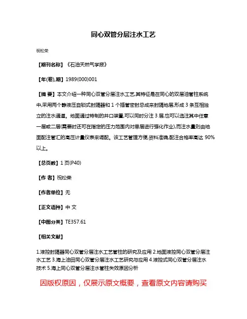 同心双管分层注水工艺