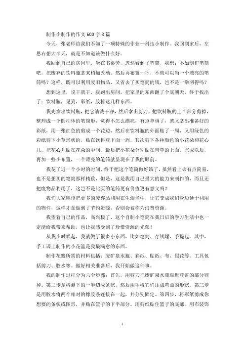 制作小制作的作文600字8篇(最新)
