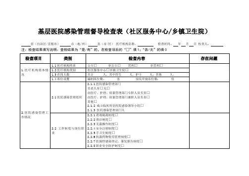 基层医院感染管理督导检查表(社区服务中心乡镇卫生院)