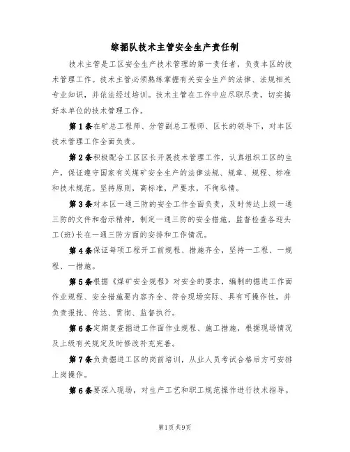 综掘队技术主管安全生产责任制（5篇）