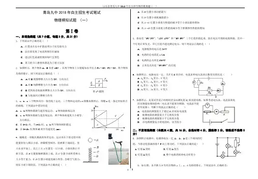 山东省青岛九中2018年自主招生物理模拟题(一)