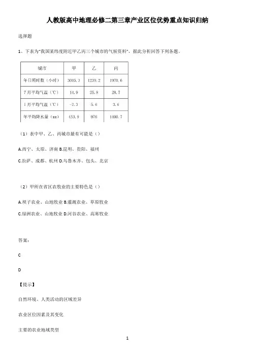 人教版高中地理必修二第三章产业区位优势重点知识归纳