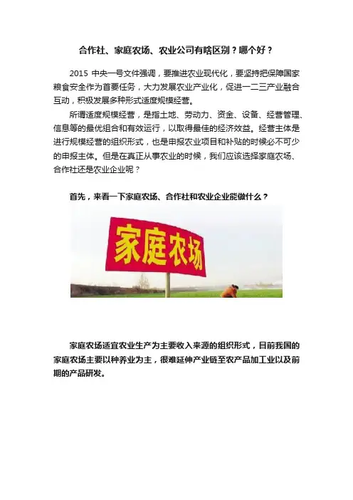 合作社、家庭农场、农业公司有啥区别？哪个好？
