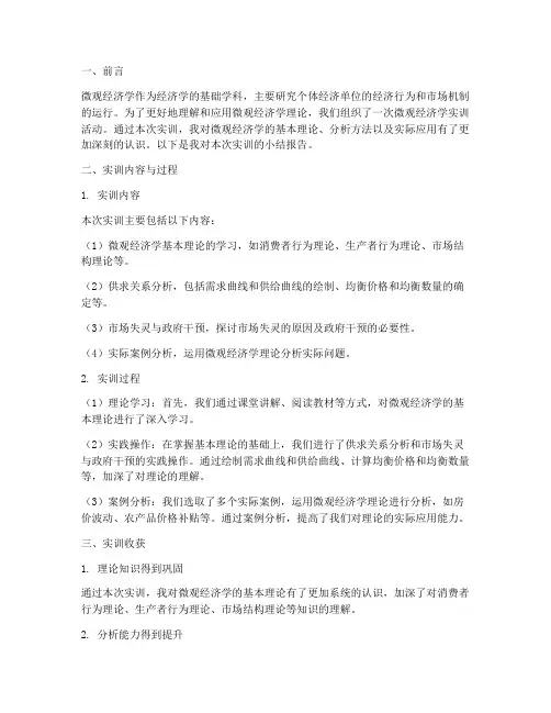 微观经济学实训小结报告