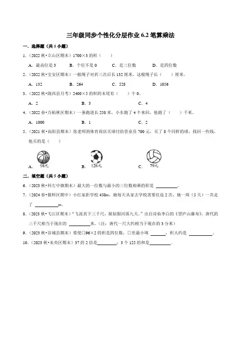 6.2笔算乘法(进阶练习)2024-2025学年人教版数学三年级上册