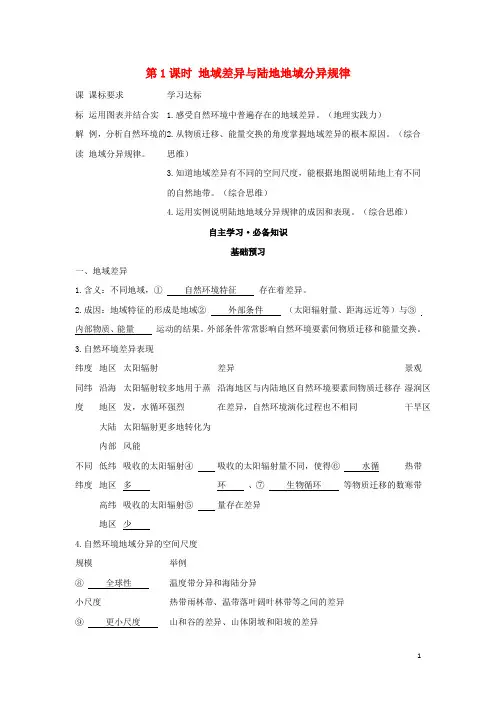 新教材高中地理第五章自然环境的整体性与差异性第二节自然环境的地域差异性第课时地域差异与陆地地域分异