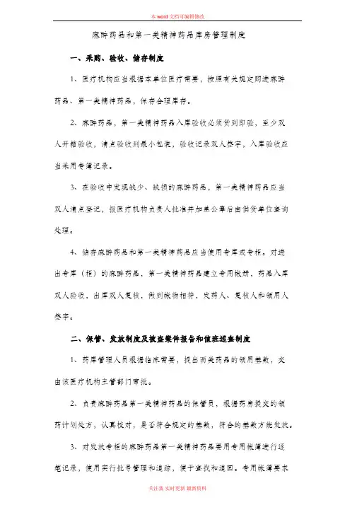 麻醉药品和第一类精神药品库房管理制度