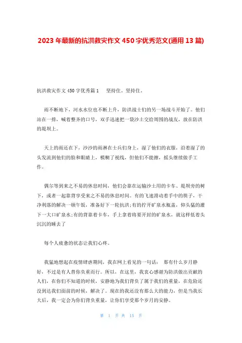 2023年最新的抗洪救灾作文450字优秀范文(通用13篇)