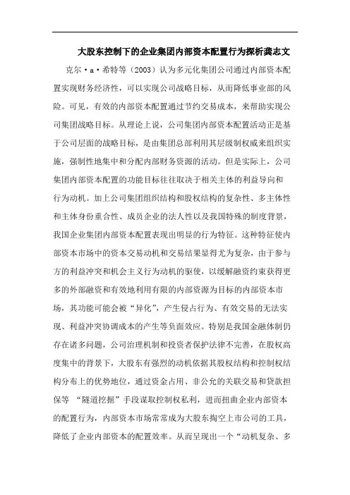 大股东控制下的企业集团内部资本配置行为探析龚志文
