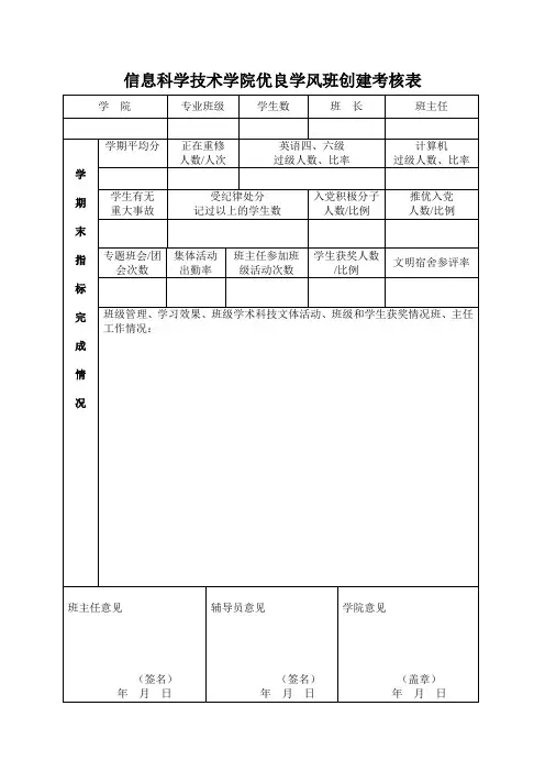 优良学风班考核表