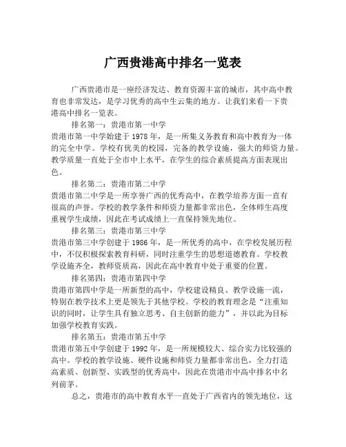 广西贵港高中排名一览表