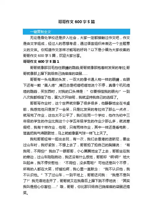 哥哥作文600字5篇