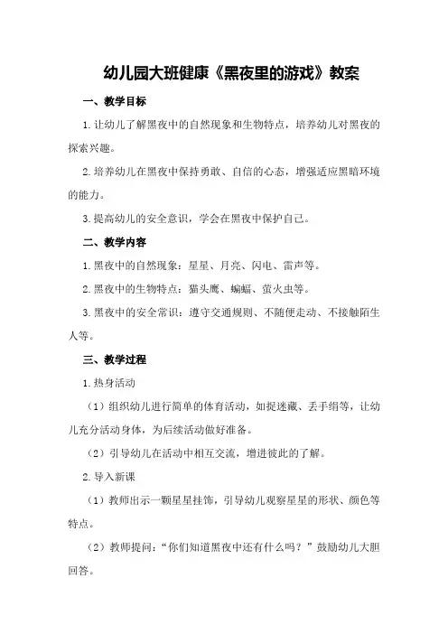 幼儿园大班健康《黑夜里的游戏》教案