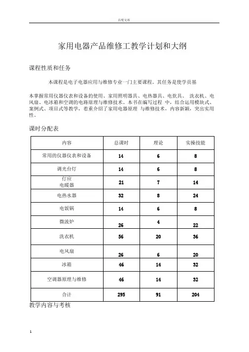 家用电器产品维修工教学计划和大纲