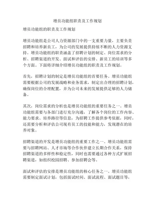 增员功能组职责及工作规划