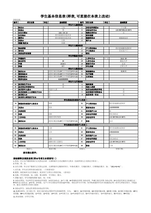 学生基本信息表(样表)_省旅游学校