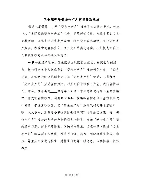 卫生院开展安全生产月宣传活动总结（2篇）