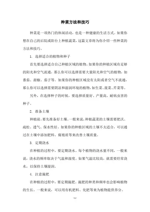种菜方法和技巧