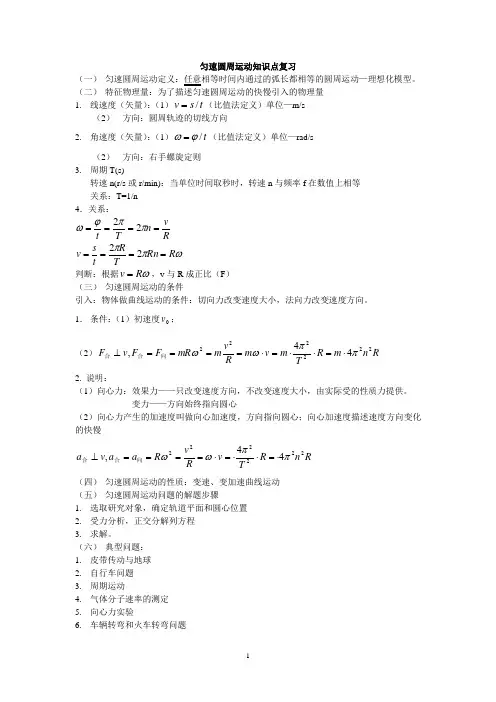匀速圆周运动知识点复习