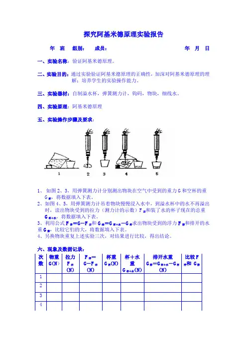 探究阿基米德原理实验报告1