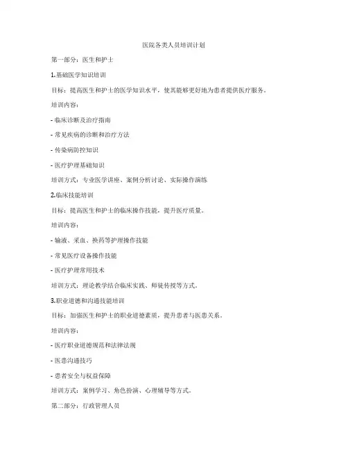 医院各类人员培训计划