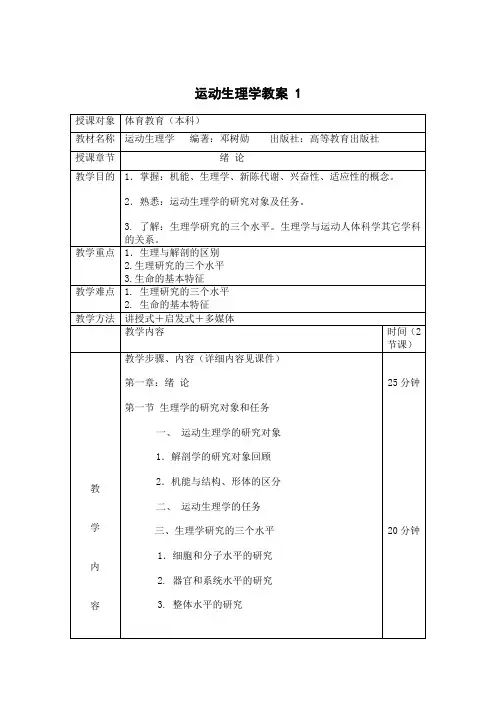 运动生理学教案