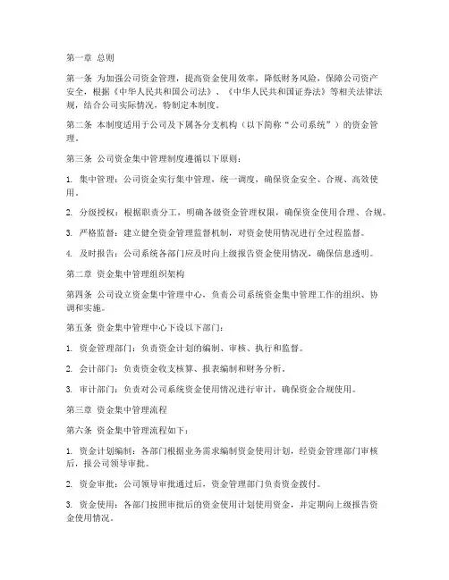 公司资金集中管理制度范文