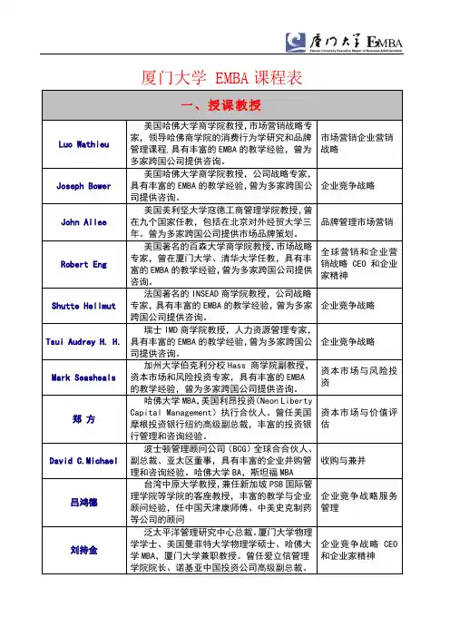 厦大EMBA课程表