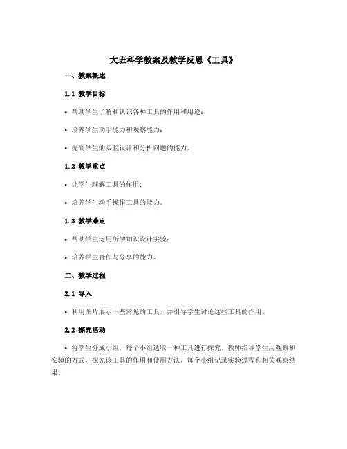 大班科学教案及教学反思《工具》