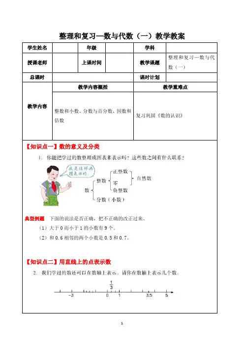 人教六年级数学下册：整理和复习—数与代数(一)教学教案