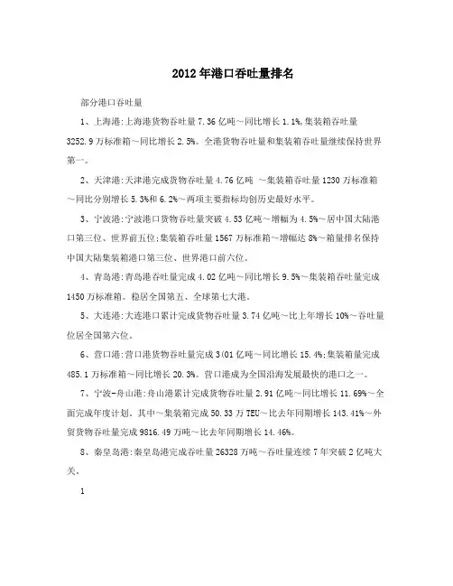 2012年港口吞吐量排名