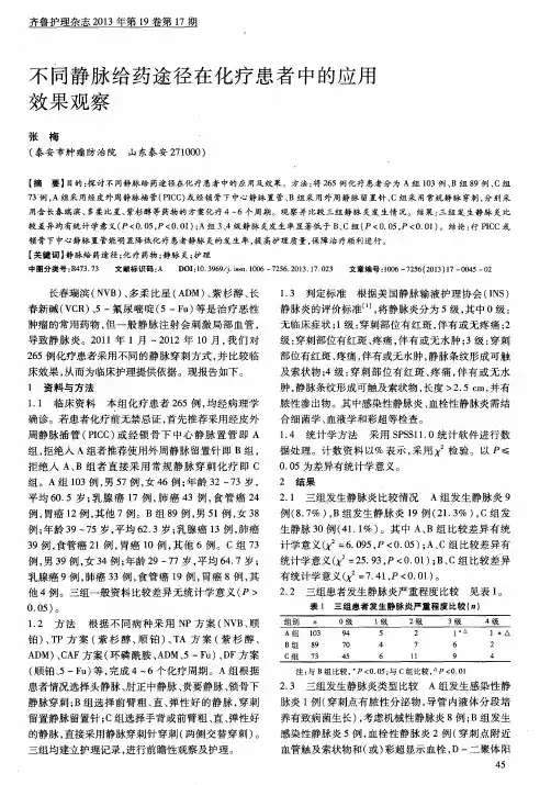 不同静脉给药途径在化疗患者中的应用效果观察