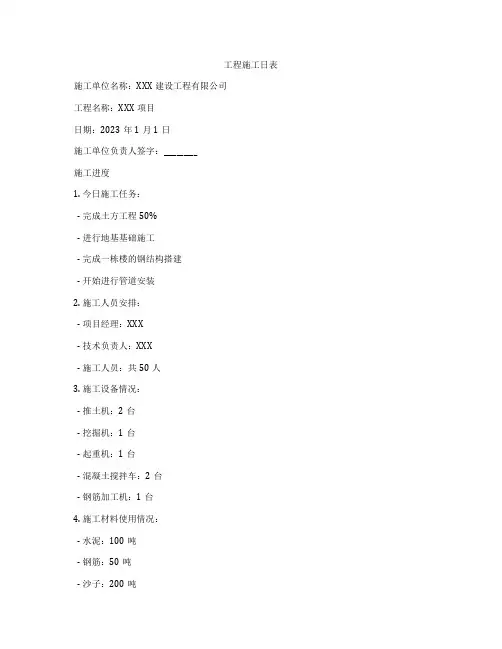 工程施工日表