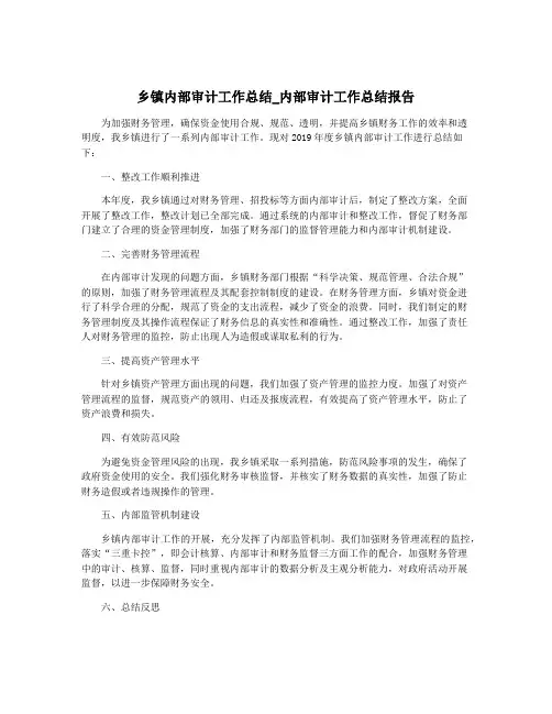 乡镇内部审计工作总结_内部审计工作总结报告