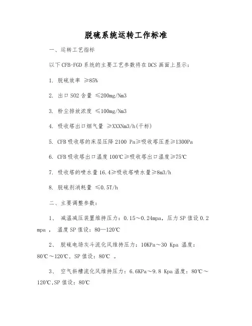 脱硫系统运行工作标准