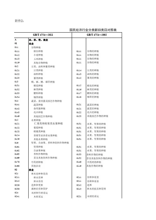 新旧国民经济行业分类对照表