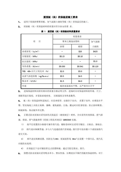 屋面板(块)状保温层施工要求