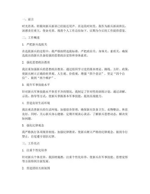 新兵新训班长个人工作总结